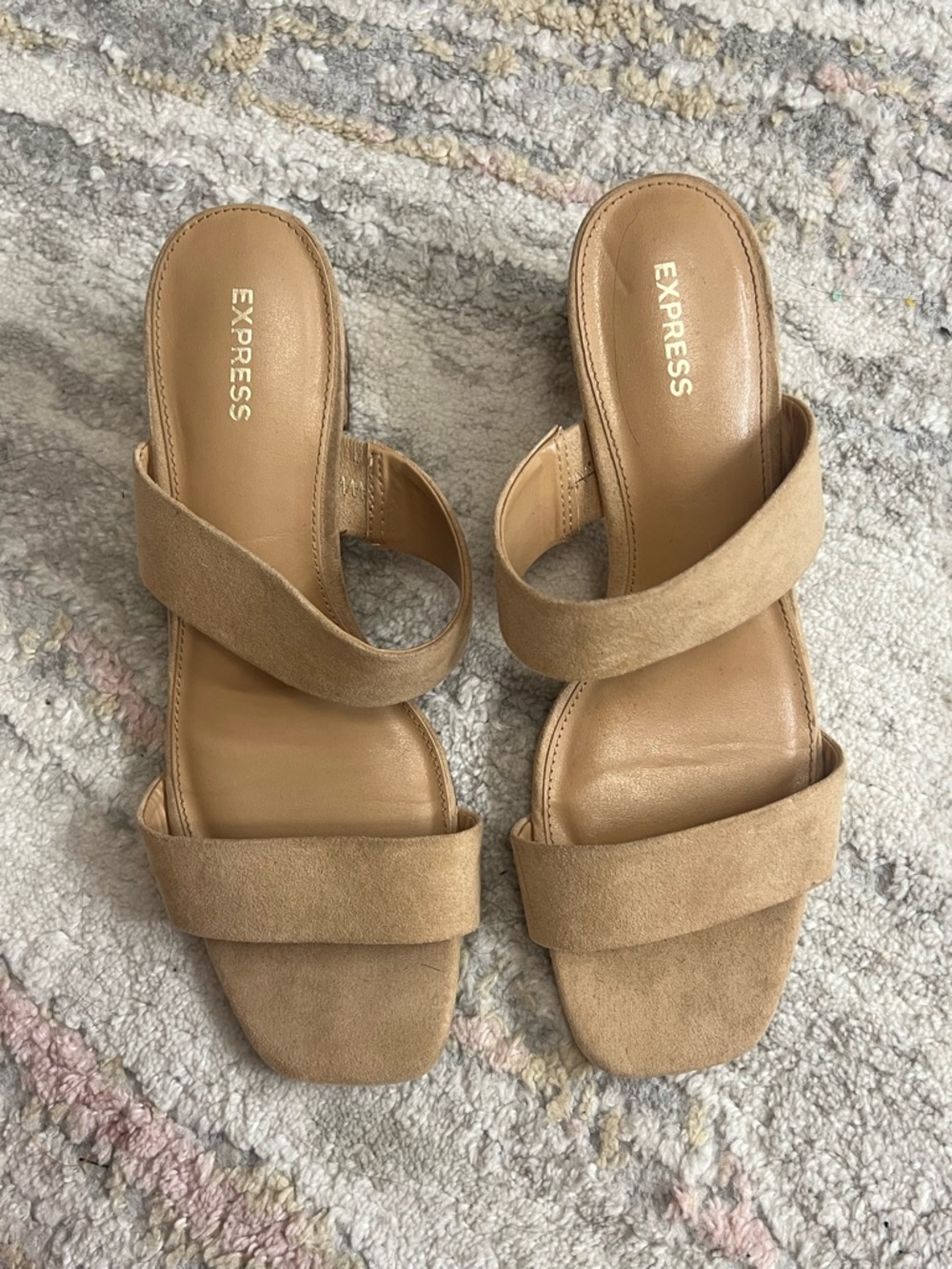 Express Tan Suede Double-Strap Slide Mules